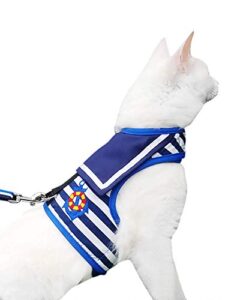 yizhi miaow cat harness and leash for walking escape proof, adjustable cat vest harness, padded stylish cat walking jackets, sailor suit navy, x-small