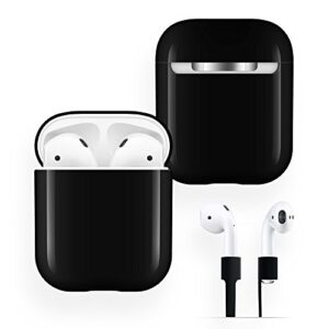 airpods case protective, frtma hard pc [no collect dust] cover and case for apple airpods with anti-lost strap for airpods accessories (black)