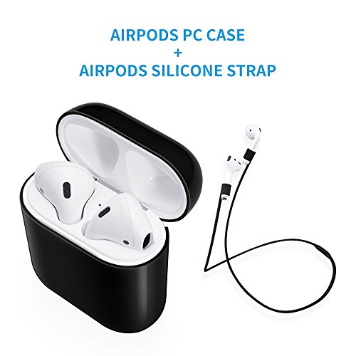 AirPods Case Protective, FRTMA Hard PC [No Collect Dust] Cover and Case for Apple AirPods with Anti-Lost Strap for AirPods Accessories (Black)