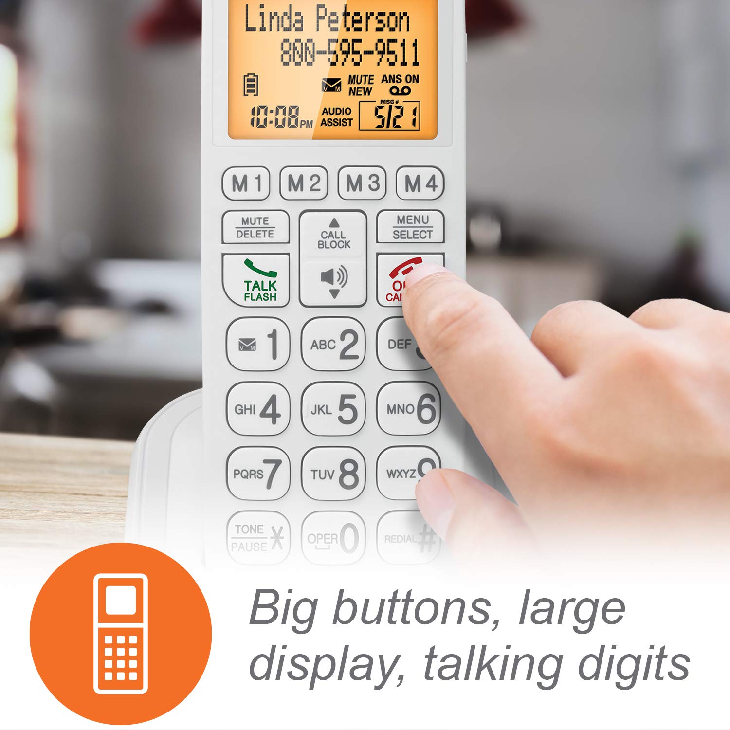 VTech SN5147 Amplified Corded/Cordless Senior Phone with Answering Machine, Call Blocking, 90dB Extra-loud Visual Ringer, One-touch Audio Assist on Handset up to 50dB, White