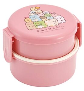 skater sumikkogurashi 2 tier round bento lunch box with folk (17oz) - authentic japanese design - microwave safe - pink