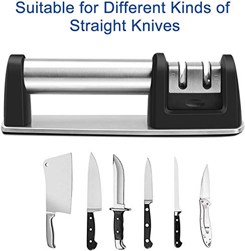 2 Stage Knife Sharpener, Safe Kitchen Knife Sharpeners Handle for Straight and Serrated Knives Diamond Coated Quickly, Safe and Easy to Use