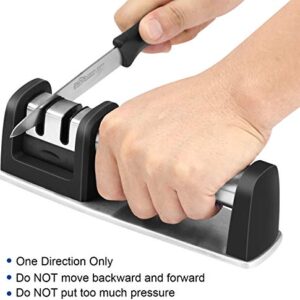 2 Stage Knife Sharpener, Safe Kitchen Knife Sharpeners Handle for Straight and Serrated Knives Diamond Coated Quickly, Safe and Easy to Use