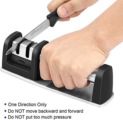 2 Stage Knife Sharpener, Safe Kitchen Knife Sharpeners Handle for Straight and Serrated Knives Diamond Coated Quickly, Safe and Easy to Use