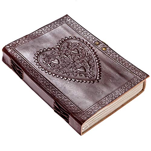 Leather Journal for Women - Unlined 5x7 Notebook for Writing with Lock – Cute Small Travel Journals with Embossed Heart Cover for Daily Drawing, Journaling – Valentines Wedding Gifts for Womens