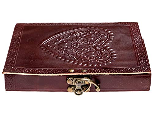 Leather Journal for Women - Unlined 5x7 Notebook for Writing with Lock – Cute Small Travel Journals with Embossed Heart Cover for Daily Drawing, Journaling – Valentines Wedding Gifts for Womens