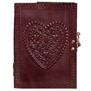 Leather Journal for Women - Unlined 5x7 Notebook for Writing with Lock – Cute Small Travel Journals with Embossed Heart Cover for Daily Drawing, Journaling – Valentines Wedding Gifts for Womens