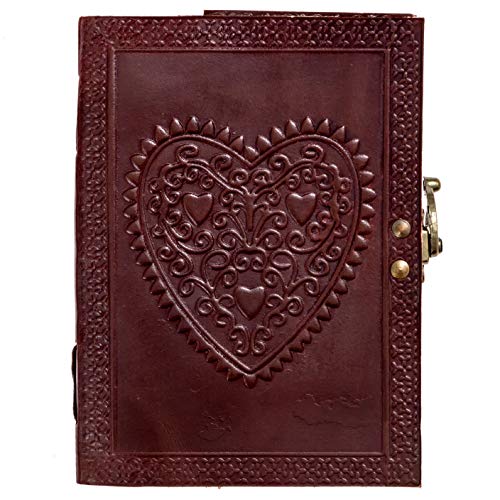 Leather Journal for Women - Unlined 5x7 Notebook for Writing with Lock – Cute Small Travel Journals with Embossed Heart Cover for Daily Drawing, Journaling – Valentines Wedding Gifts for Womens