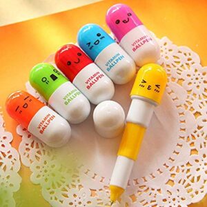 SWTOOL 40pcs Vitamin Pill Ballpoint Pen Cute Cartoon Retractable Ball Pen Smiling Face Ball Pen For Kids (Random Color)