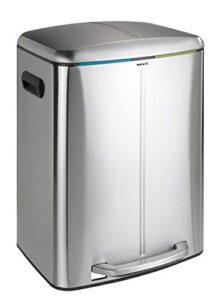 wenko primo 10 gallon dual, odorless, waste, (wxhxd): 8.9x9.1x12.6 in, stainless steel lid and foot pedal, garbage bin, handsfree, step trash can, chrome
