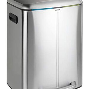 WENKO Primo 10 Gallon Dual, odorless, Waste, (WxHxD): 8.9x9.1x12.6 in, Stainless Steel Lid and Foot Pedal, Garbage Bin, Handsfree, Step Trash Can, Chrome