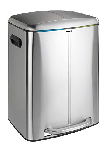 WENKO Primo 10 Gallon Dual, odorless, Waste, (WxHxD): 8.9x9.1x12.6 in, Stainless Steel Lid and Foot Pedal, Garbage Bin, Handsfree, Step Trash Can, Chrome