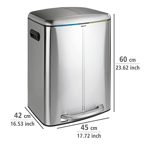 WENKO Primo 10 Gallon Dual, odorless, Waste, (WxHxD): 8.9x9.1x12.6 in, Stainless Steel Lid and Foot Pedal, Garbage Bin, Handsfree, Step Trash Can, Chrome