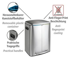 WENKO Primo 10 Gallon Dual, odorless, Waste, (WxHxD): 8.9x9.1x12.6 in, Stainless Steel Lid and Foot Pedal, Garbage Bin, Handsfree, Step Trash Can, Chrome