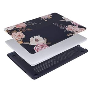 MOSISO Compatible with MacBook Pro 13 inch Case M2 2023, 2022, 2021-2016 A2338 M1 A2251 A2289 A2159 A1989 A1708 A1706, Plastic Peony Hard Shell Case&Keyboard Cover&Screen Protector, Black