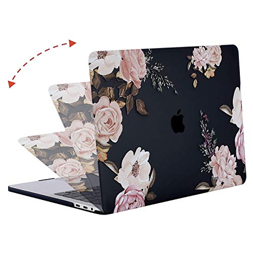 MOSISO Compatible with MacBook Pro 13 inch Case M2 2023, 2022, 2021-2016 A2338 M1 A2251 A2289 A2159 A1989 A1708 A1706, Plastic Peony Hard Shell Case&Keyboard Cover&Screen Protector, Black