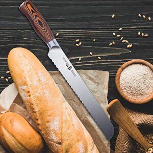 TUO Bread Knife- Razor Sharp Serrated Slicing Knife - High Carbon German Stainless Steel Kitchen Cutlery - Pakkawood Handle - Luxurious Gift Box Included - 9 inch - Fiery Phoenix Series