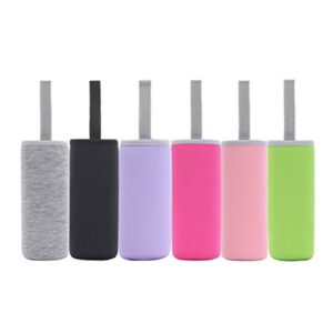 neoprene glass water bottle sleeves holders with carry straps - 6 pack multi-color - 16-18oz bottle size - quality rubber insulation for colder or hot