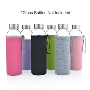Neoprene Glass Water Bottle Sleeves Holders With Carry Straps - 6 Pack Multi-Color - 16-18oz Bottle Size - Quality Rubber Insulation for Colder Or Hot