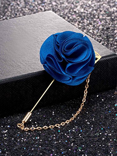 Shappy Men's Satin Lapel Pins with Metal Chain, Handmade Boutonniere Pins with Metal Chain and Storage Box (15 Colors)