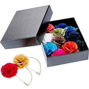 Shappy Men's Satin Lapel Pins with Metal Chain, Handmade Boutonniere Pins with Metal Chain and Storage Box (15 Colors)