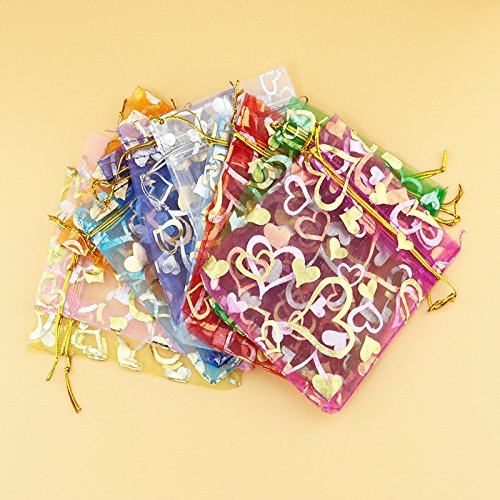 Ximkee 100Pcs 3x4 inch Heart Organza Drawstring Pouches Bags Jewelry Wedding Favor Gift Bags Party Favors Party Christmas Festival Gift Bags Candy Pouch Bags