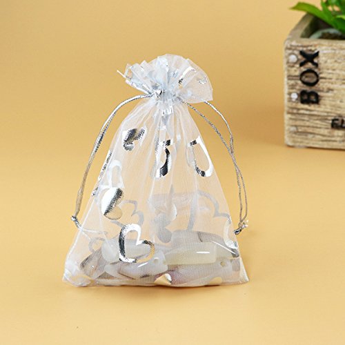 Ximkee 100Pcs 3x4 inch Heart Organza Drawstring Pouches Bags Jewelry Wedding Favor Gift Bags Party Favors Party Christmas Festival Gift Bags Candy Pouch Bags