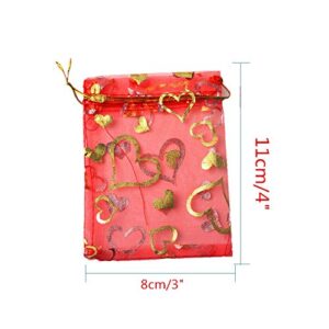 Ximkee 100Pcs 3x4 inch Heart Organza Drawstring Pouches Bags Jewelry Wedding Favor Gift Bags Party Favors Party Christmas Festival Gift Bags Candy Pouch Bags