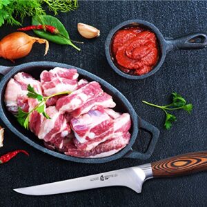TUO Boning Knife - Razor Sharp Fillet Knife - High Carbon German Stainless Steel Kitchen Cutlery - Pakkawood Handle - Luxurious Gift Box Included - 7 inch - Fiery Phoenix Series
