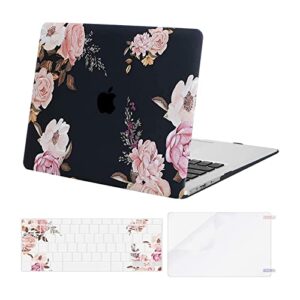mosiso compatible with macbook air 13 inch case (a1369 & a1466, older version 2010-2017 release), plastic peony hard shell case & keyboard cover & screen protector, black