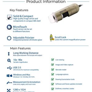 Dino-Lite USB Digital Microscope AM4113ZTL - 1.3MP, 10x - 90x Optical Magnification, Measurement, Polarized Light, Long Working Distance