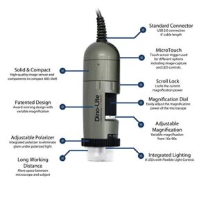 Dino-Lite USB Digital Microscope AM4113ZTL - 1.3MP, 10x - 90x Optical Magnification, Measurement, Polarized Light, Long Working Distance