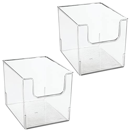 mDesign Modern Plastic Open Front Dip Storage Organizer Bin Basket for Kitchen Organization - Shelf, Cubby, Cabinet, Cupboard, and Pantry Organizing Decor - Ligne Collection - 2 Pack - Clear