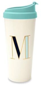 kate spade new york initial insulated thermal mug, 16 ounce travel tumbler, m (blue)