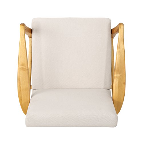 Christopher Knight Home Isaac Mid Century Modern Fabric Arm Chair, Ivory, Walnut 28.5D x 26.3W x 31.75H in