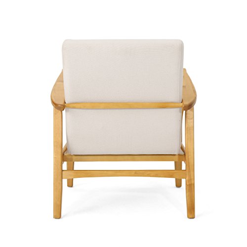 Christopher Knight Home Isaac Mid Century Modern Fabric Arm Chair, Ivory, Walnut 28.5D x 26.3W x 31.75H in