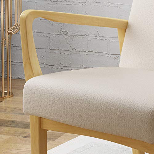 Christopher Knight Home Isaac Mid Century Modern Fabric Arm Chair, Ivory, Walnut 28.5D x 26.3W x 31.75H in