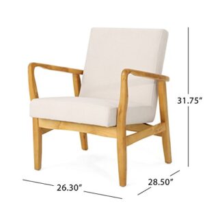 Christopher Knight Home Isaac Mid Century Modern Fabric Arm Chair, Ivory, Walnut 28.5D x 26.3W x 31.75H in