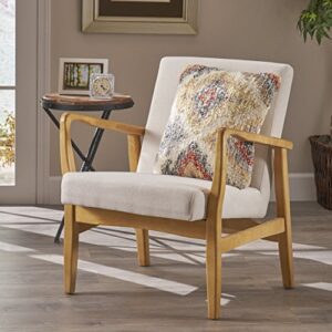 Christopher Knight Home Isaac Mid Century Modern Fabric Arm Chair, Ivory, Walnut 28.5D x 26.3W x 31.75H in