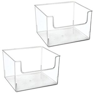 mDesign Modern Plastic Open Front Dip Storage Organizer Bin Basket for Kitchen Organization - Shelf, Cubby, Cabinet, and Pantry Organizing Decor - Ligne Collection - 2 Pack - Clear