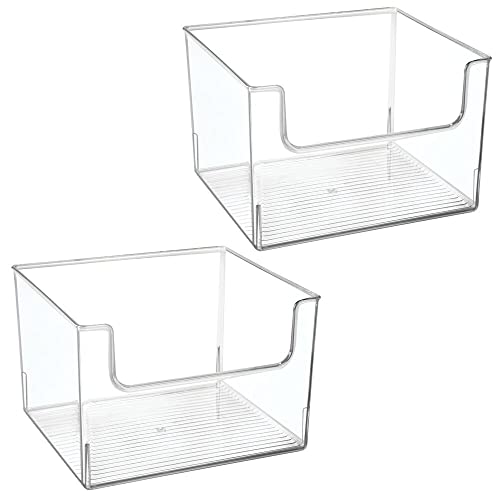 mDesign Modern Plastic Open Front Dip Storage Organizer Bin Basket for Kitchen Organization - Shelf, Cubby, Cabinet, and Pantry Organizing Decor - Ligne Collection - 2 Pack - Clear