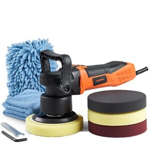 vonhaus 6" dual action polisher machine kit, random orbital buffer with 6 variable speeds for cars, boats, tiles - includes 4 polishing pads, wash mitt, microfiber cloth and carrying bag