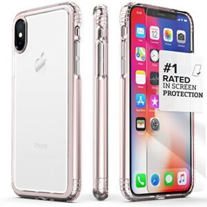 iphone x/xs case, saharacase protective kit bundle + zerodamage tempered glass screen protector rugged protection anti-slip grip shockproof bumper anti-scratch back slim fit - clear rose gold