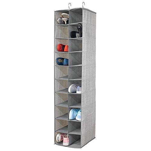 mDesign Soft Fabric Closet Organizer - Holds Shoes, Handbags, Clutches, Accessories - Large, 20 Shelf Over Rod Hanging Storage Unit - Textured Print - Gray