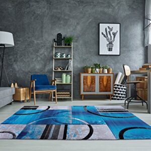Ladole Rugs Adonis Collection Geometric Circles Area Rug - Room Decor Amazing Soft Carpet for Living Room, Bedroom, and Kitchen - Turquoise and Multicolor, 5x8 (5'3" x 7'6", 160cm x 230cm)