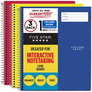 five star interactive notetaking, 1 subject, college ruled spiral notebooks, 100 sheets, 11" x 8-1/2", 3 pack (38581)