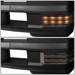 DNA MOTORING TWM-028-T888-BK-SM Black Housing Manual Telescoping Powered Adjustment Towing Mirrors w/Smoke LED Signal Lights Heated Defrost Compatible with 07-13 Chevy Silverado 1500 2500