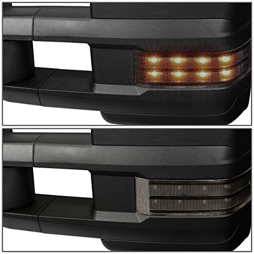 DNA MOTORING TWM-028-T888-BK-SM Black Housing Manual Telescoping Powered Adjustment Towing Mirrors w/Smoke LED Signal Lights Heated Defrost Compatible with 07-13 Chevy Silverado 1500 2500