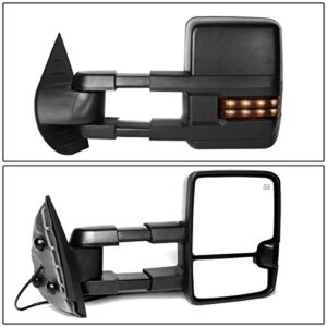 DNA MOTORING TWM-028-T888-BK-SM Black Housing Manual Telescoping Powered Adjustment Towing Mirrors w/Smoke LED Signal Lights Heated Defrost Compatible with 07-13 Chevy Silverado 1500 2500