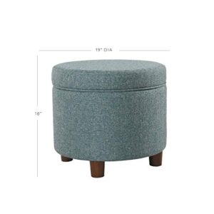 Homepop Home Decor | Upholstered Round Storage Ottoman | Ottoman with Storage for Living Room & Bedroom, Teal Tweed